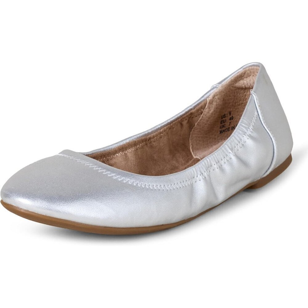 Womens Silver Closed Rounded Toe Slip On Low Wedge Heel Belice Ballet Flat Shoes